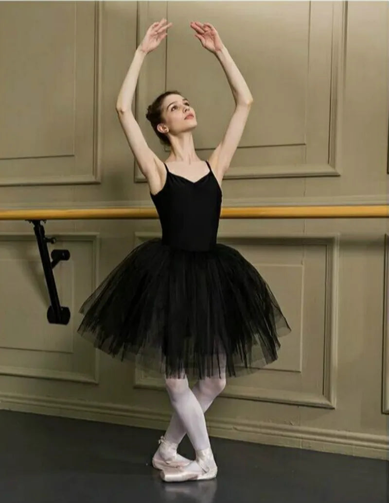 Unadorned White Black Basic Ballet Long Tutu Dress