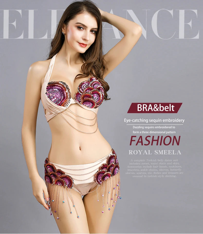 Peacock Belly Dance Beaded Bra and Belt Set