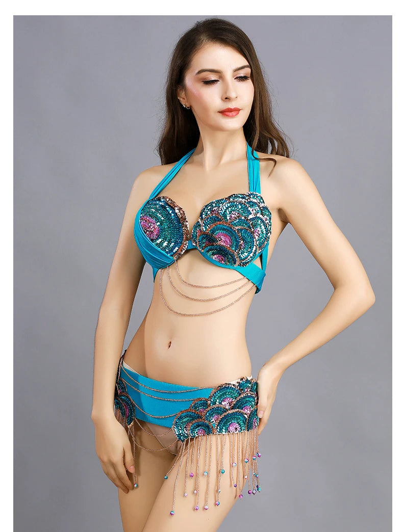Peacock Belly Dance Beaded Bra and Belt Set