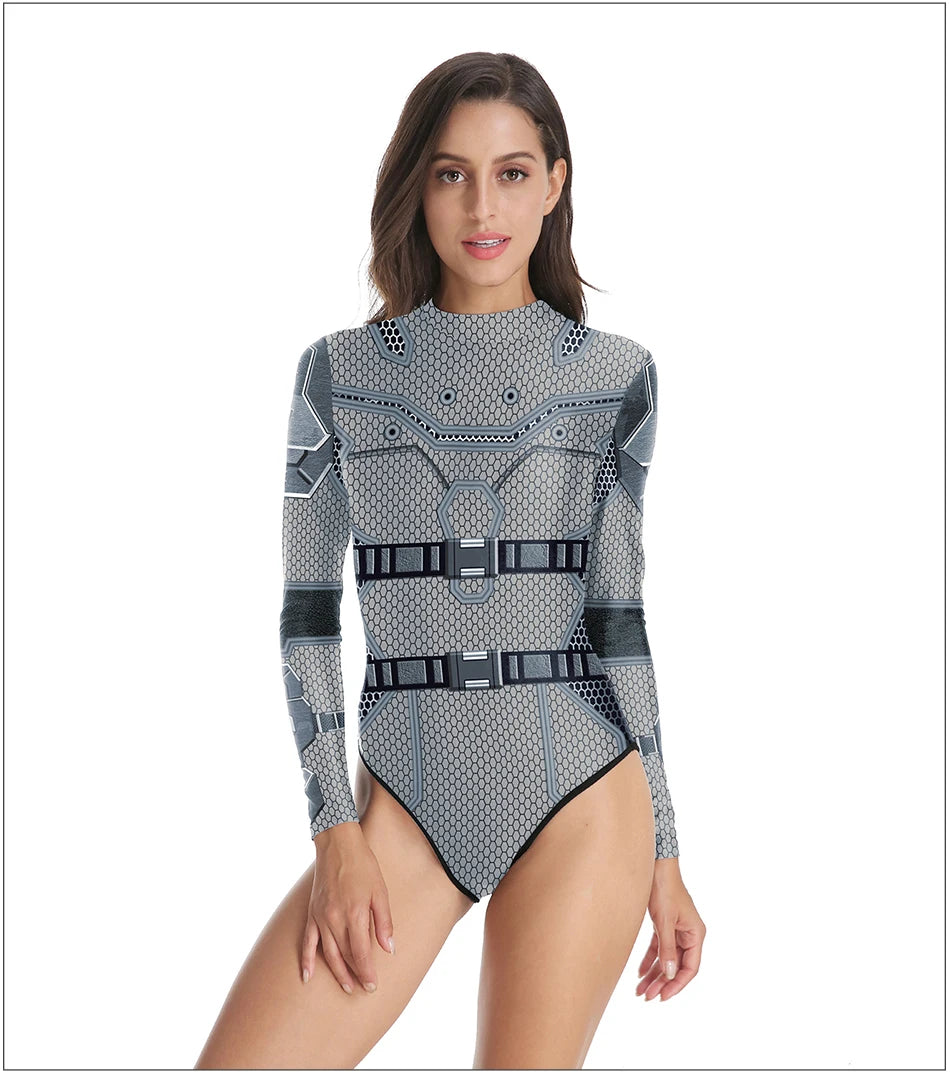 Deadpool Printed Long Sleeve Swimwear One-piece Surfing Swimsuit