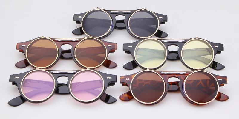 Round Steampunk Flip Up Sunglasses