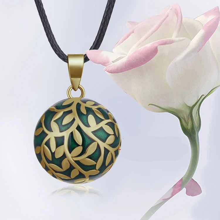 Forest Leaves Harmony Sound Chime Mexican Bola Pendant Necklace