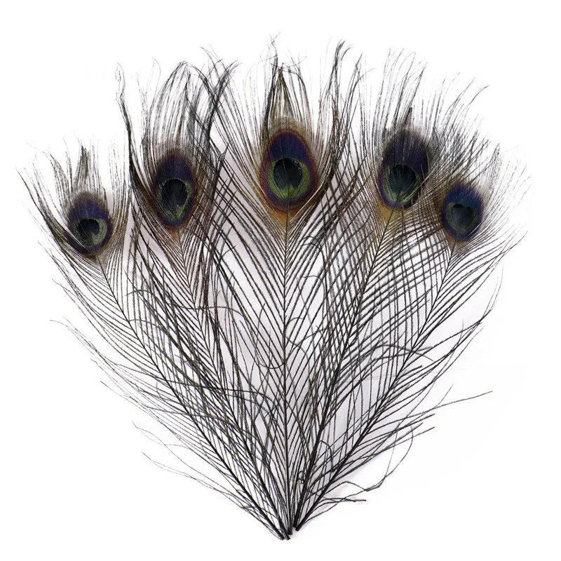 100Pcs Ivory & Dyed White Peacock Feathers Decor DIY Crafts 25-32CM