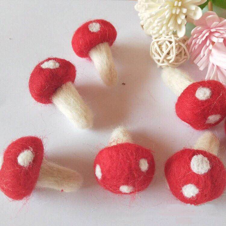 Five Handmade Woolen Felt Mushrooms