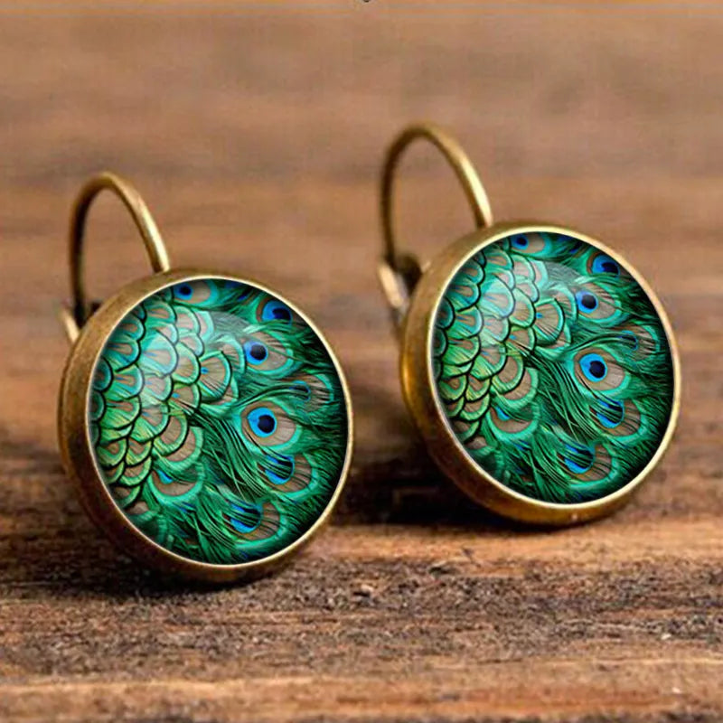 Peacock Glass Cabochon Earrings