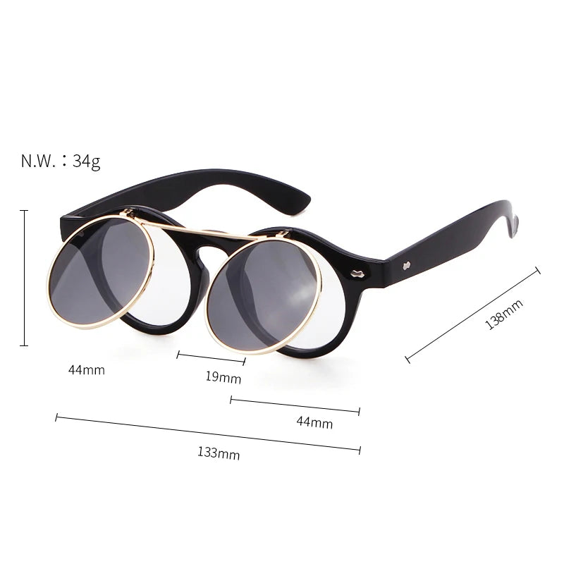 Round Steampunk Flip Up Sunglasses