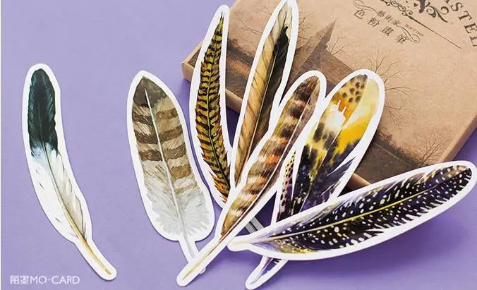 30 pcs/box Paper Feather Bookmarks