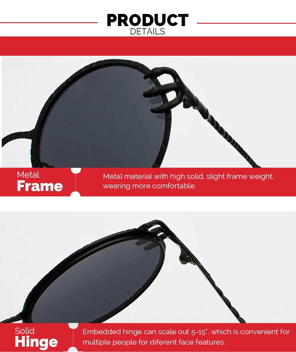 Claw Gripped Round Sunglasses Gothic Gold Metal Frame Shades