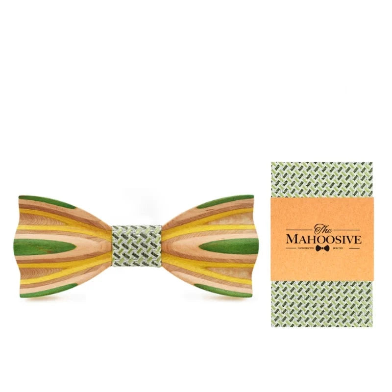 Hand Painted Wooden Bow Tie and Pocket Square Gift Box Sets