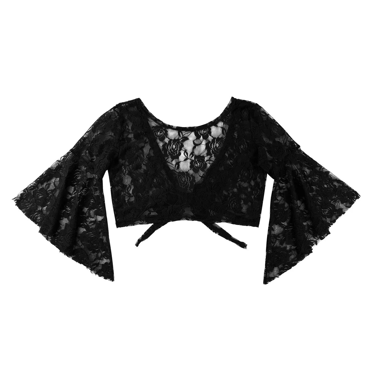 Flare Sleeve Floral Lace Wrap Top Dance Costume Cover Up Cardigan Wraps