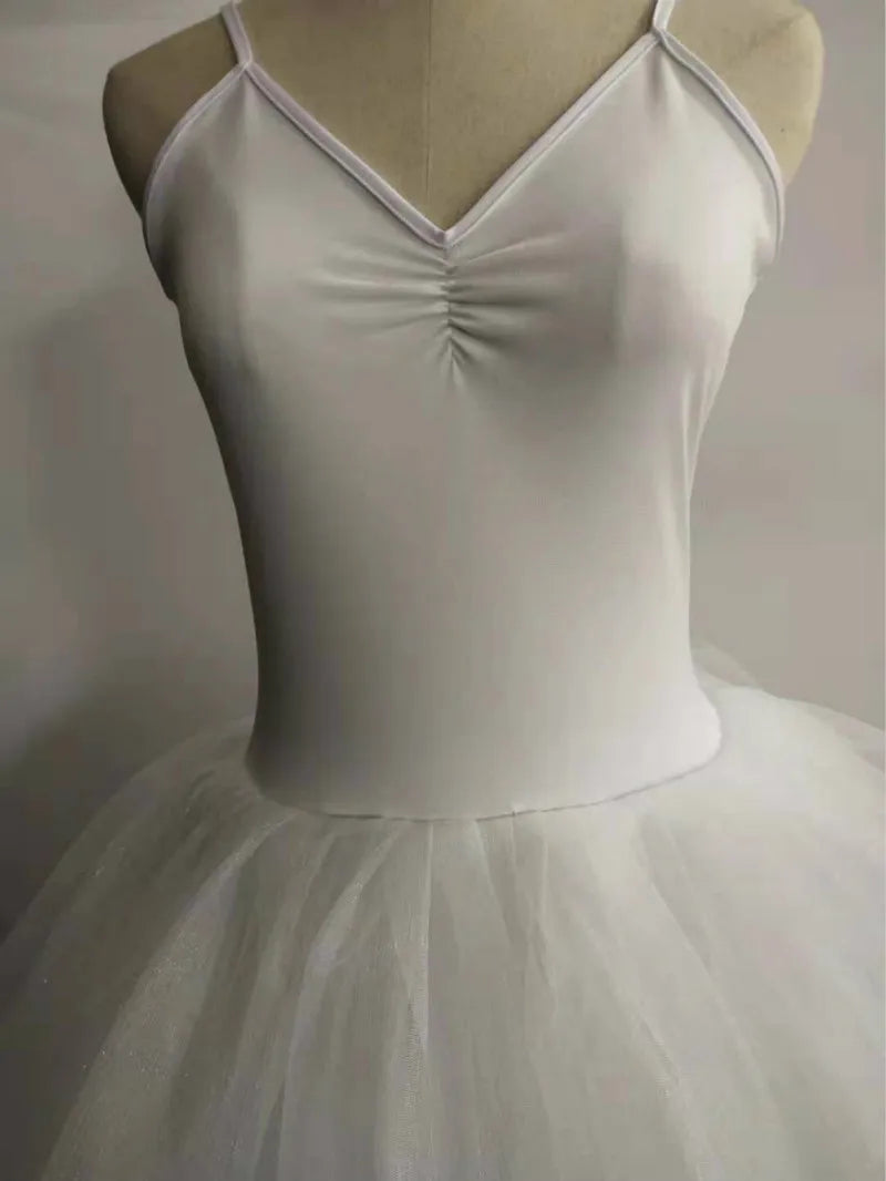 Unadorned White Black Basic Ballet Long Tutu Dress