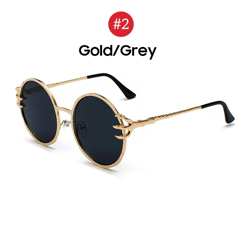 Claw Gripped Round Sunglasses Gothic Gold Metal Frame Shades