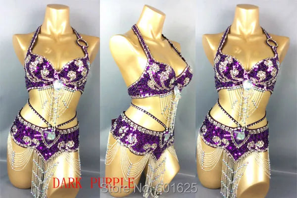 Beaded Sequins Belly Dancing Belt+Bra Samba Costumes