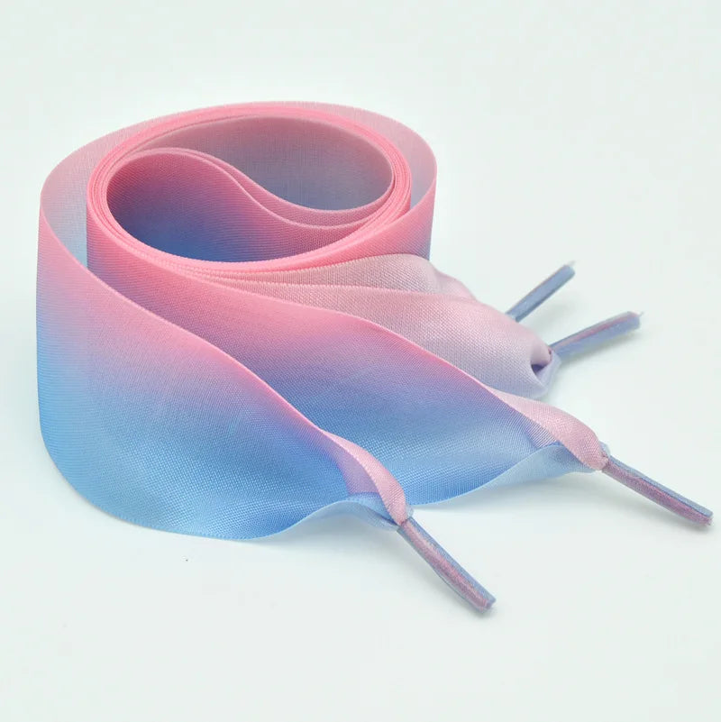 Gradient Colour 4cm Wide Satin Silk Ribbon Shoelaces 120cm Length