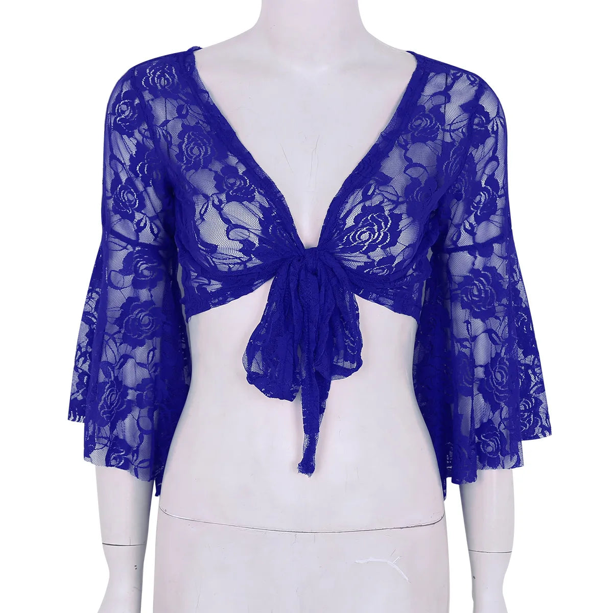 Flare Sleeve Floral Lace Wrap Top Dance Costume Cover Up Cardigan Wraps