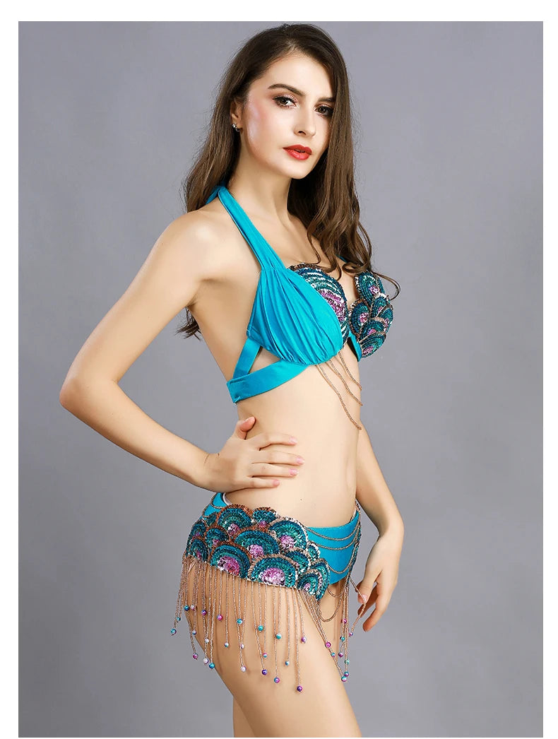 Peacock Belly Dance Beaded Bra and Belt Set