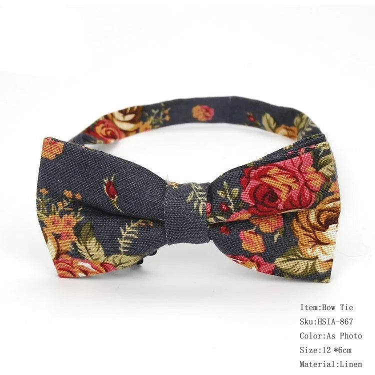 Country Style Floral Linen Bow Ties