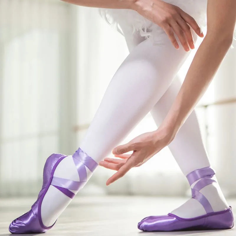 Purple Ballet Dance Shoes Satin Comfortable Soft Sole Ballet Dancing Shoes For Children and Women