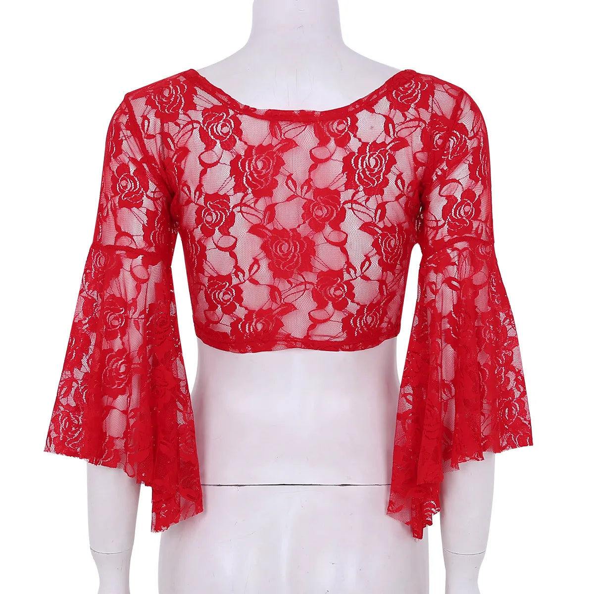 Flare Sleeve Floral Lace Wrap Top Dance Costume Cover Up Cardigan Wraps