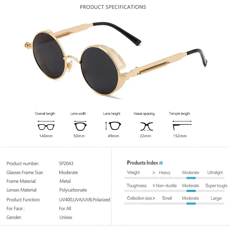 Leon's Round Polarised Sunglasses Steampunk UV400