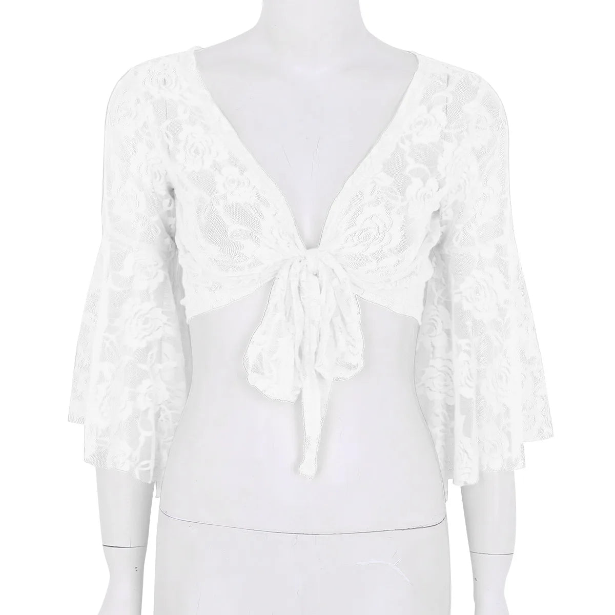 Flare Sleeve Floral Lace Wrap Top Dance Costume Cover Up Cardigan Wraps