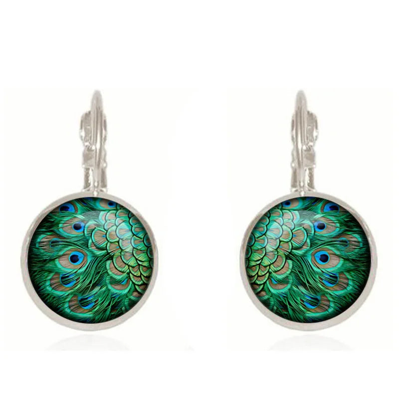 Peacock Glass Cabochon Earrings