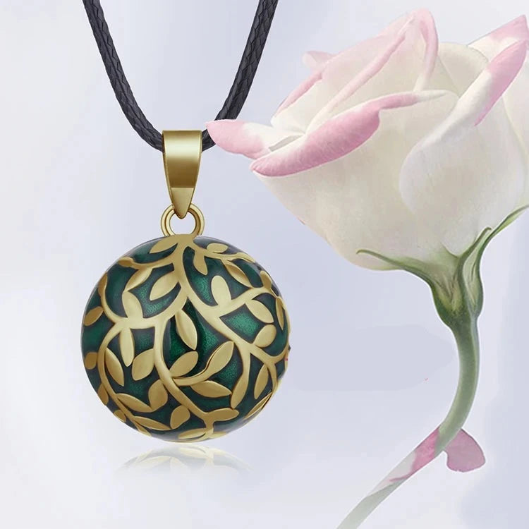 Forest Leaves Harmony Sound Chime Mexican Bola Pendant Necklace