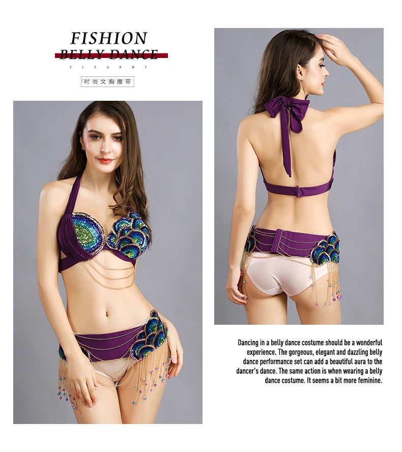 Peacock Belly Dance Beaded Bra and Belt Set