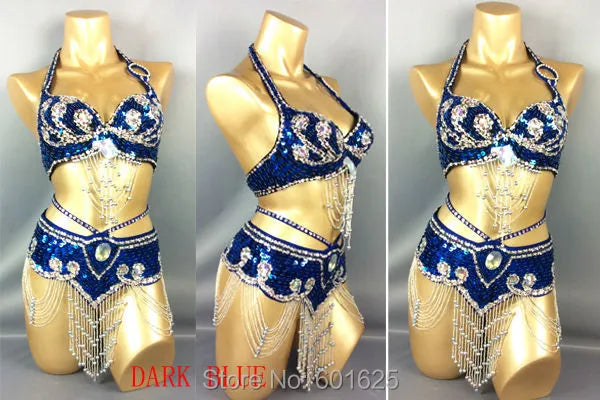 Beaded Sequins Belly Dancing Belt+Bra Samba Costumes