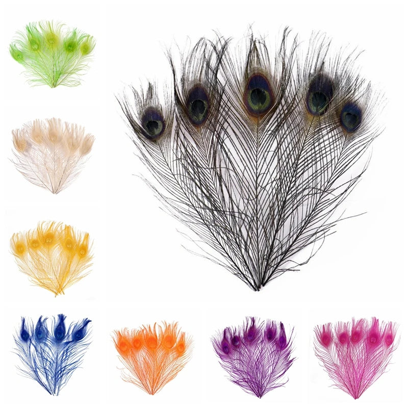 100Pcs Ivory & Dyed White Peacock Feathers Decor DIY Crafts 25-32CM