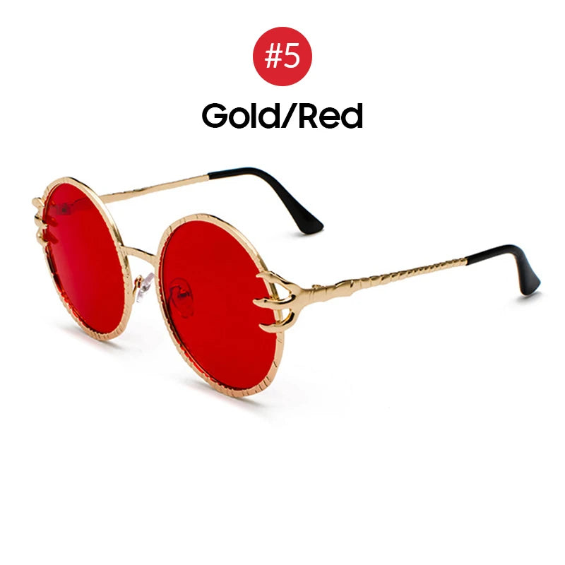 Claw Gripped Round Sunglasses Gothic Gold Metal Frame Shades