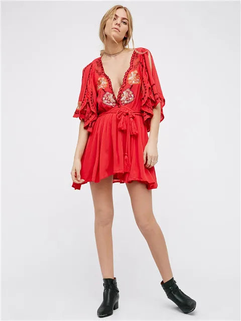 Rory's Boho Embroidered Short Dress Long Top