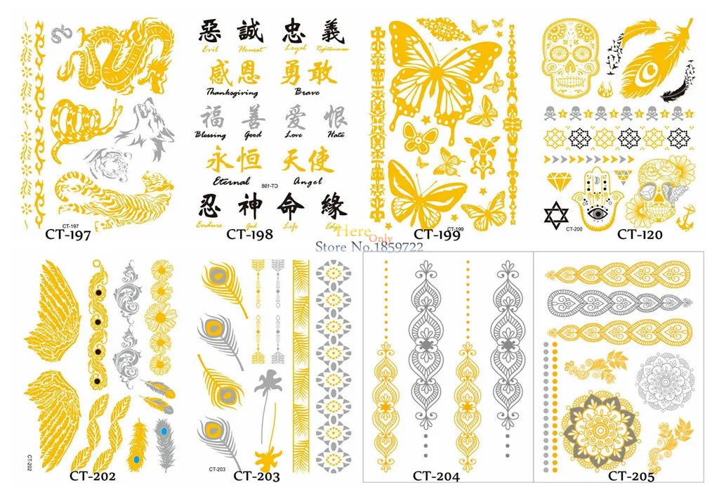 Golden Lotus Temporary Tattoos Mandala Butterfly Dream Catcher Body Art
