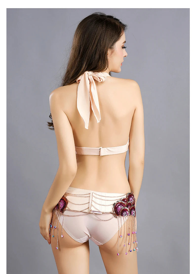 Peacock Belly Dance Beaded Bra and Belt Set