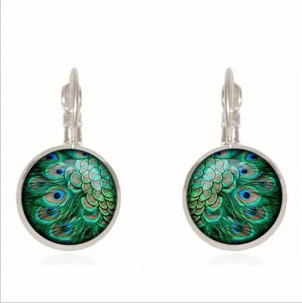 Peacock Glass Cabochon Earrings