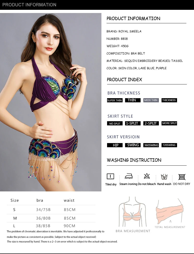 Peacock Belly Dance Beaded Bra and Belt Set