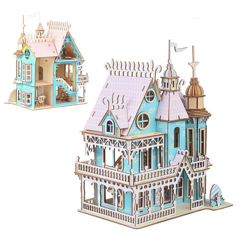 Painted Wooden Doll House with Furniture DIY Craft Kit