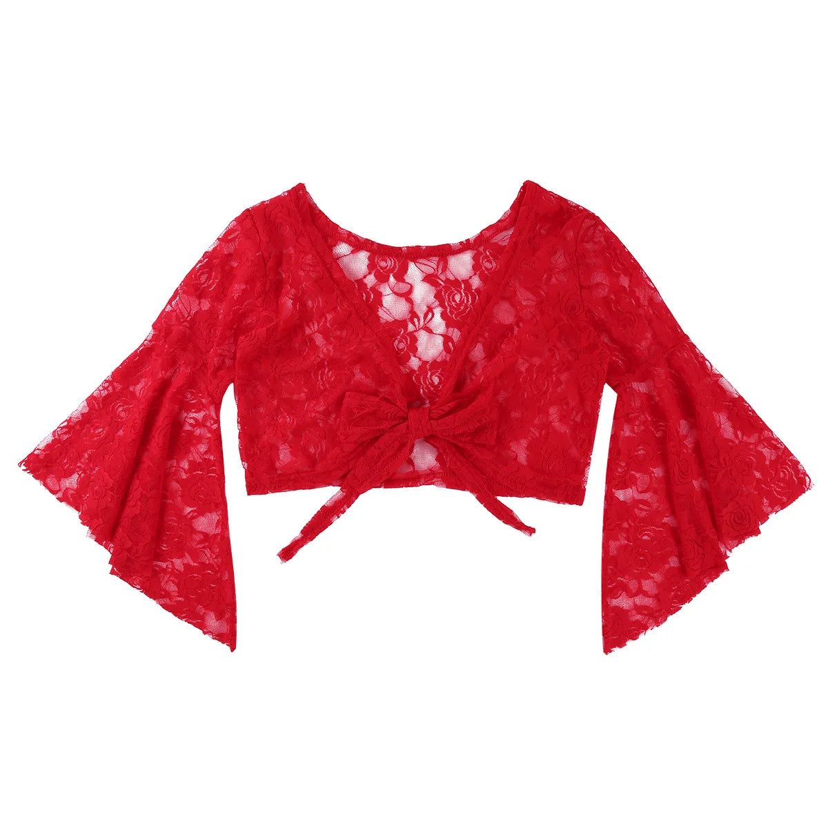 Flare Sleeve Floral Lace Wrap Top Dance Costume Cover Up Cardigan Wraps