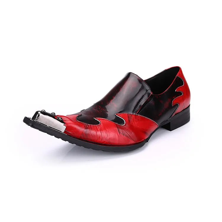 Flaming Rock Mens Dress Shoes Red Faux Leather Pointed Iron Toe Shoes for Men