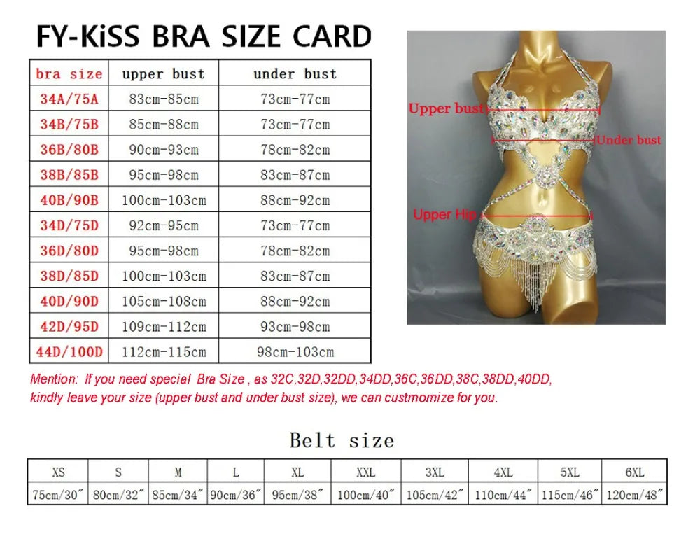 Beaded Sequins Belly Dancing Belt+Bra Samba Costumes
