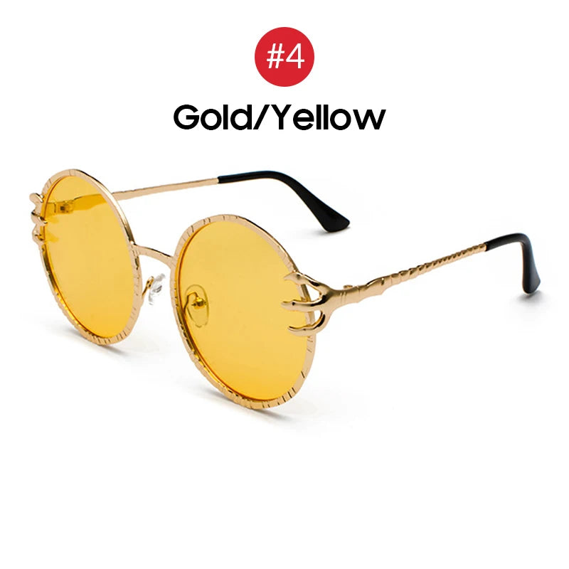 Claw Gripped Round Sunglasses Gothic Gold Metal Frame Shades