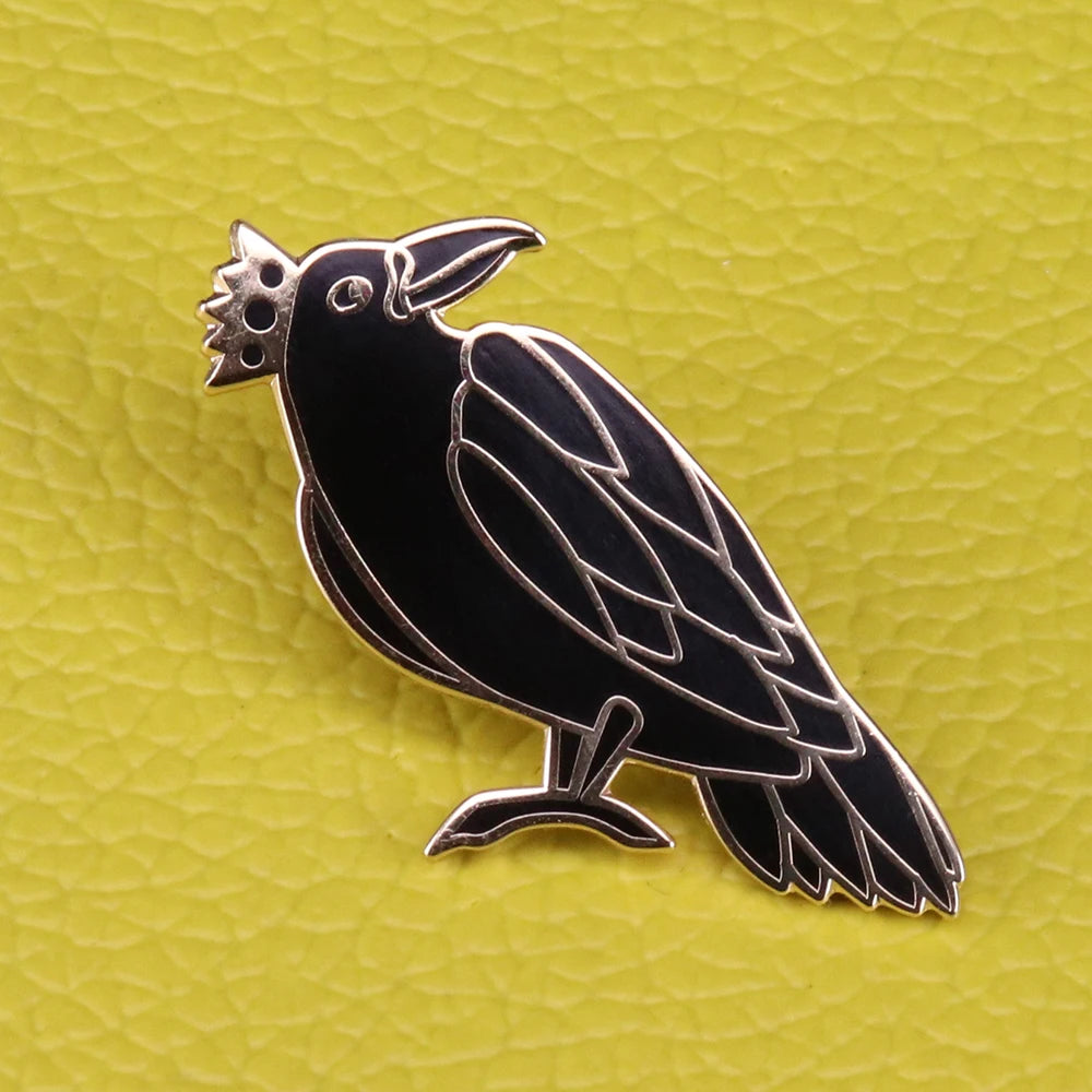 Raven King Enamel Pin Black Bird Brooch