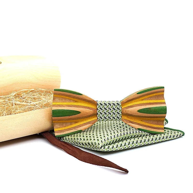 Hand Painted Wooden Bow Tie and Pocket Square Gift Box Sets