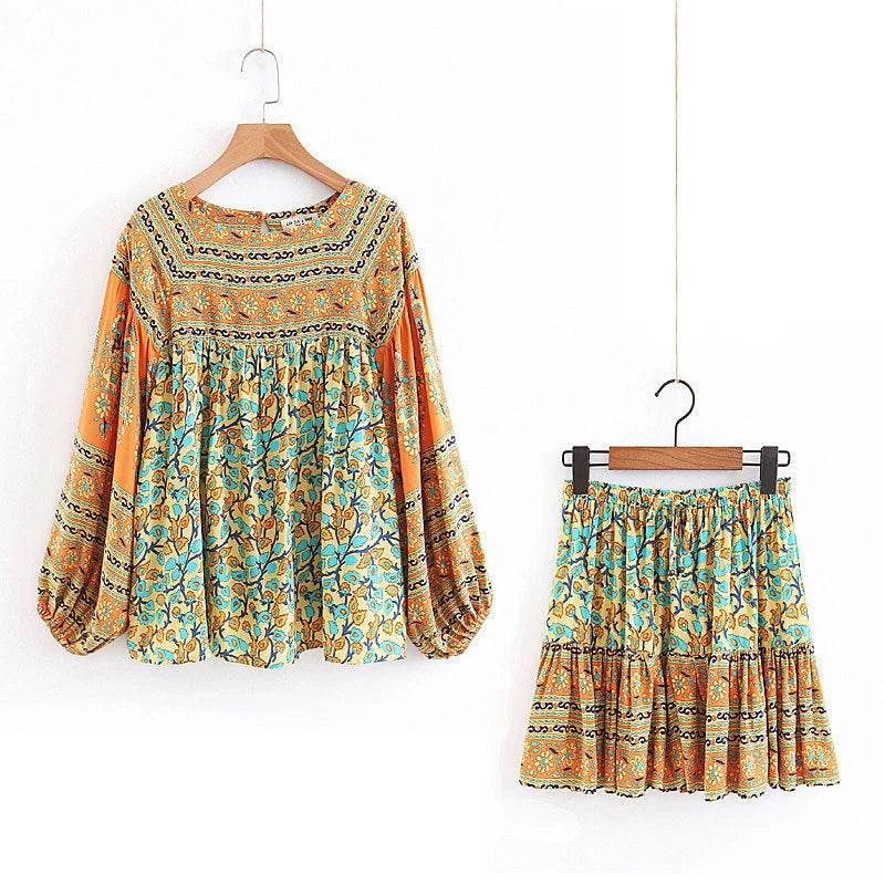 Sayra's Boho Sunshine Yellow Floral Print Long Sleeve Blouse Shirt
