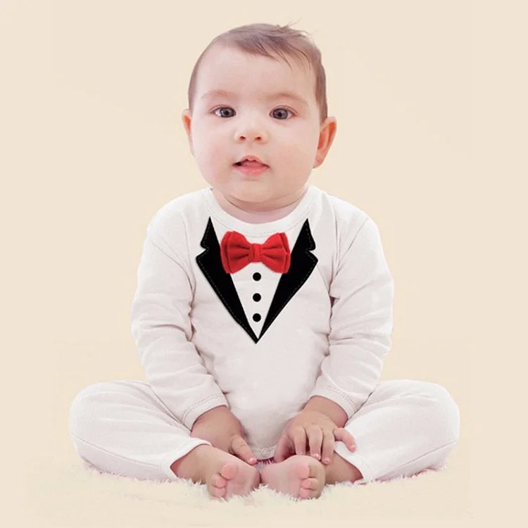 Baby Boy Gentleman Tuxedo Romper Cotton Clothes Newborn One-Piece Outfit Party Suit