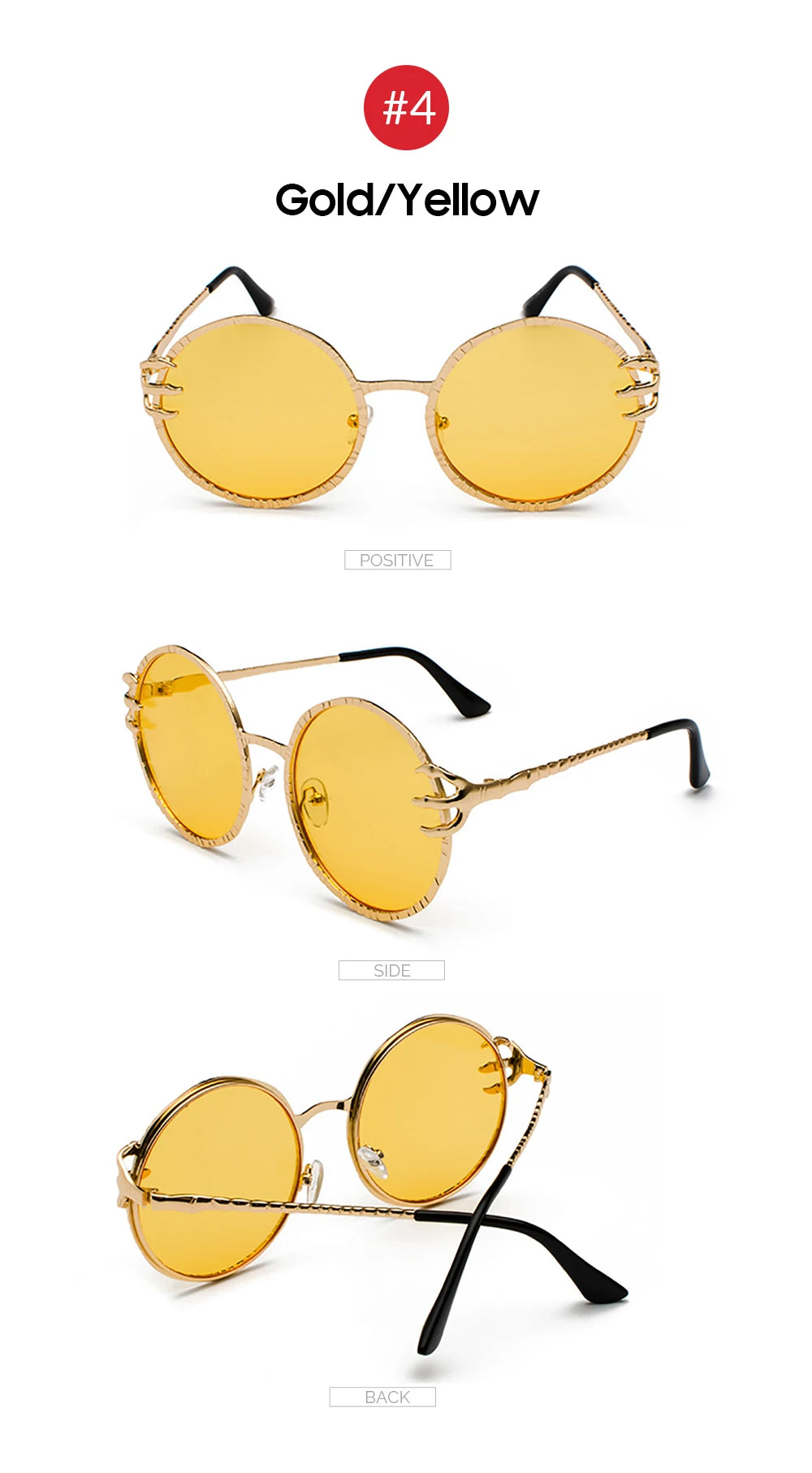 Claw Gripped Round Sunglasses Gothic Gold Metal Frame Shades