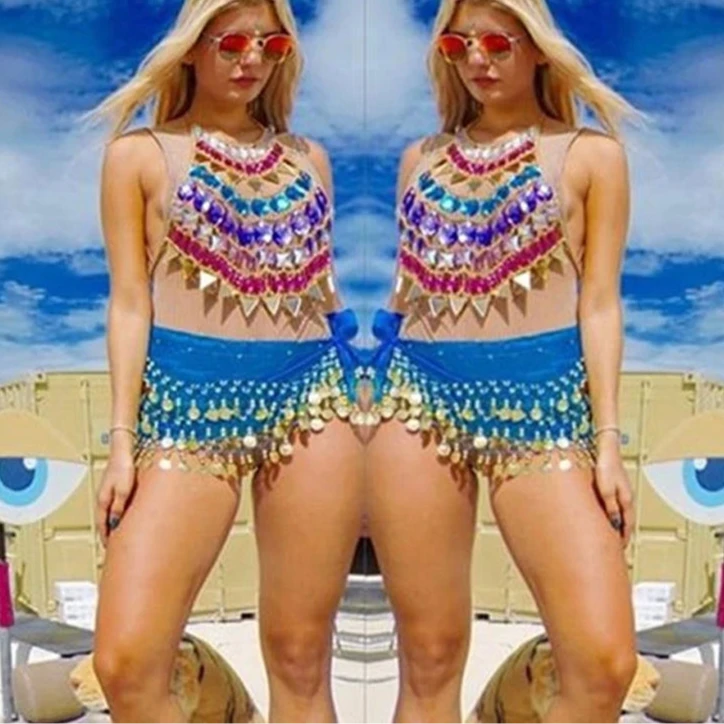Gem Patchwork Festival Halter Tops Party Crop Top