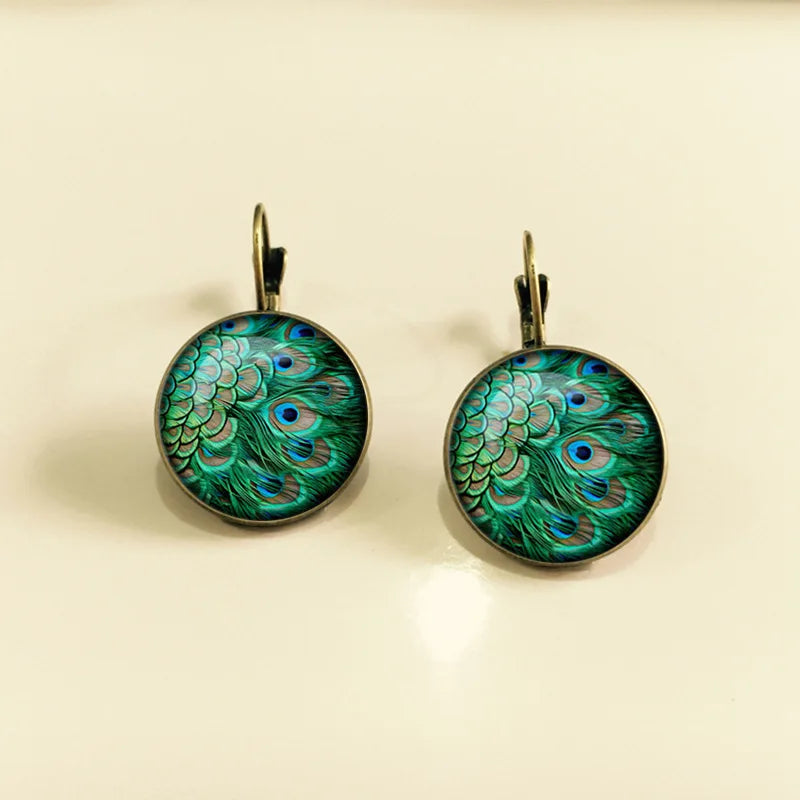 Peacock Glass Cabochon Earrings