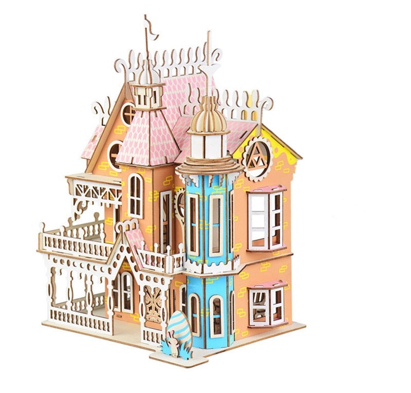 Painted Wooden Doll House with Furniture DIY Craft Kit