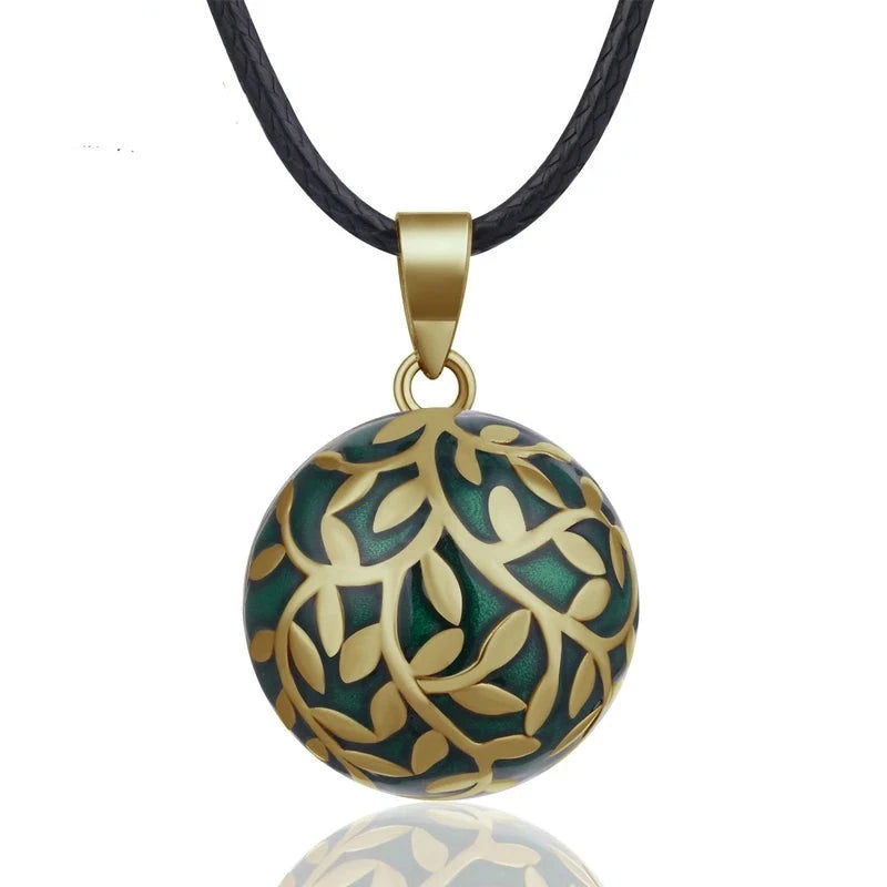 Forest Leaves Harmony Sound Chime Mexican Bola Pendant Necklace